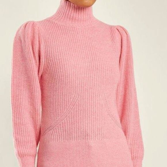 Frame Denim Wool and Cashmere Puff Sleeve Luxury Sweater in Spanish Pink - Picture 7 of 15